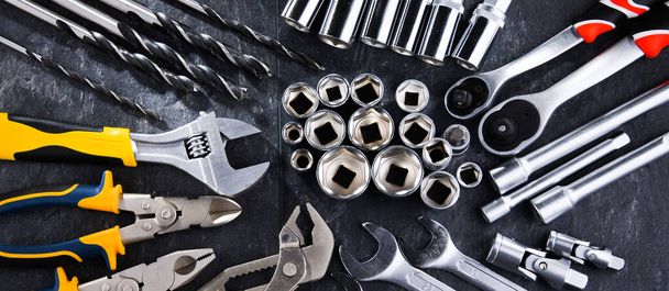 Composition with a variety of metal tools. - Foto, immagini