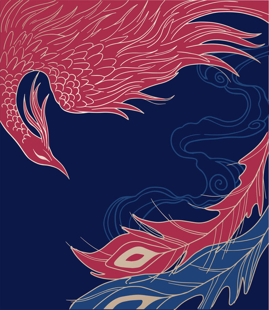  abstract illustration of mythological bird phoenix Fenghuang - Vector, Image