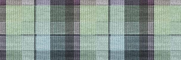 Classic winter tartan knit wool plaid seamless edging border. Retro gingham checker trim background. Woven scottish masculine tweed stitch craft effect ribbon banner.  - Photo, Image