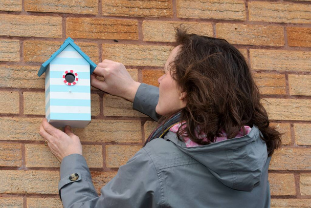 Colocar una caja nido en una pared de la casa, puede hacer que sea más difícil para los depredadores, ya que son menos propensos a acercarse a los seres humanos.  - Foto, Imagen