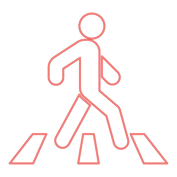 Neón peatonal en cebra cruzar color rojo vector ilustración imagen plana estilo luz - Vector, imagen