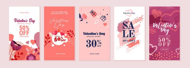 Set of Valentines day social media banners. Vector illustrations for social media banners, website banners, online shopping, sale ads, greeting cards, marketing material. - Vector, imagen