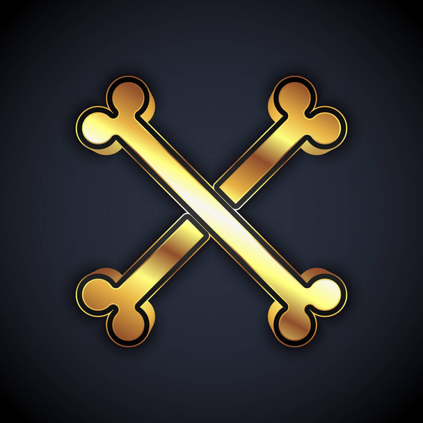 Gold Crossed human bones icon isolated on black background. Vector - Vector, imagen