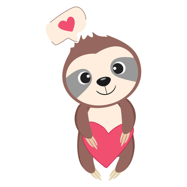 Cute lovely sloth holding heart, vector illustration. - Vetor, Imagem