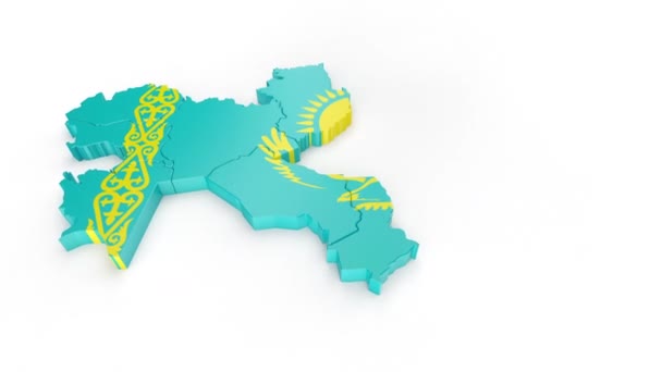 Kazakhstan map with flag formed by individual regions falling from top to bottom on a white background. Animation with alpha channel - Video