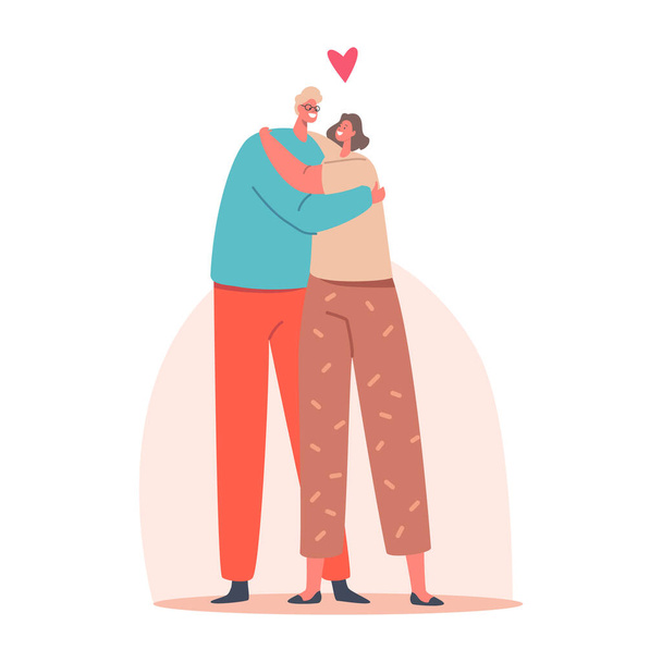 Loving Couple Man and Woman Holding Hands Hugging, Embracing. Happy Lover Relationship, Dating, Happy Lifestyle - Vector, imagen
