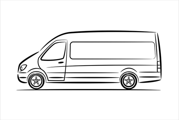 Cargo van abstract silhouette line art view from side. Vector illustration on white background. - Vettoriali, immagini