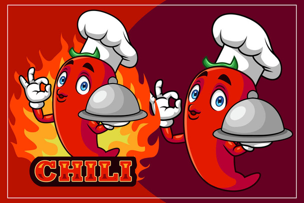 Vector Illustration of Cartoon chef chili pepper gesturing ok sign - Wektor, obraz