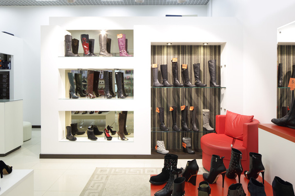 interior of shoe store in modern european mall - Photo, Image