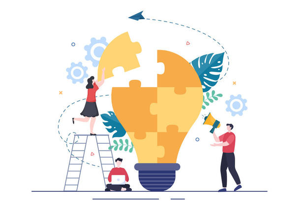 Problem and Solution in Business Solving to Look Ideas with the Concept of Teamwork Can use for Web Banner or Background Flat Illustration - Vector, Imagen