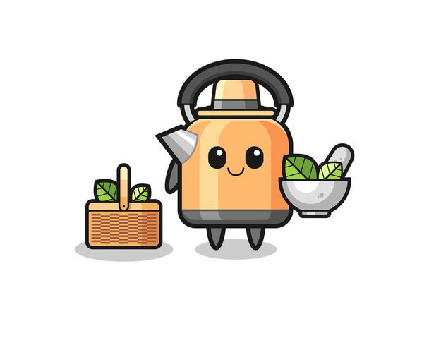 kettle herbalist cute cartoon , cute design - Vector, Image