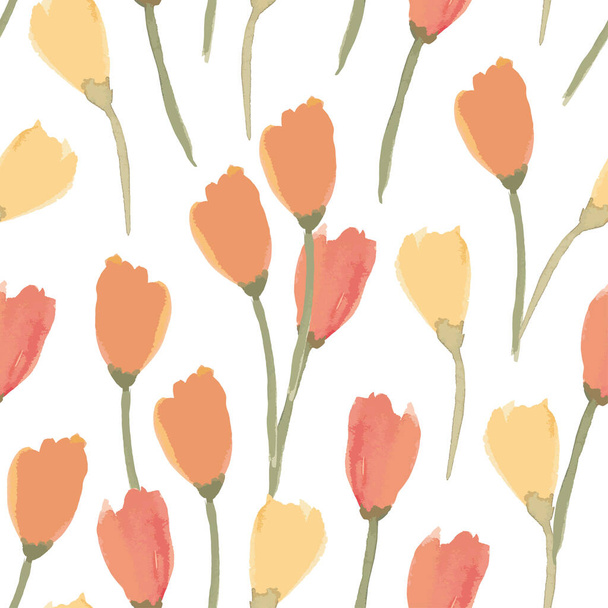 Watercolor bud flower floral seamless pattern - Вектор,изображение
