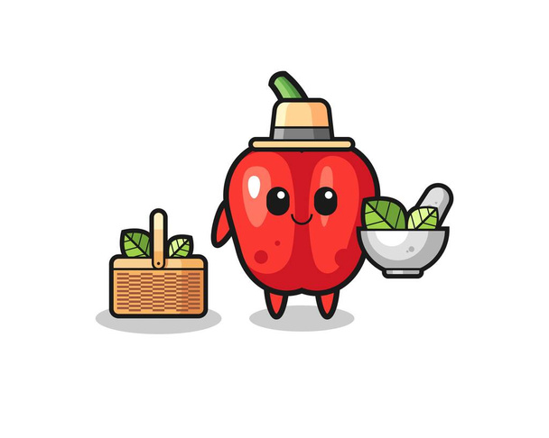 red bell pepper herbalist cute cartoon , cute design - Vector, Image