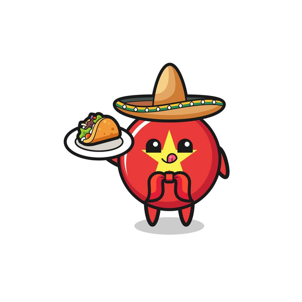 vietnam flag Mexican chef mascot holding a taco , cute design - Vektor, kép