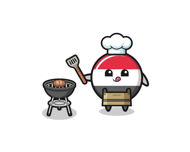 yemen flag barbeque chef with a grill , cute design - Wektor, obraz
