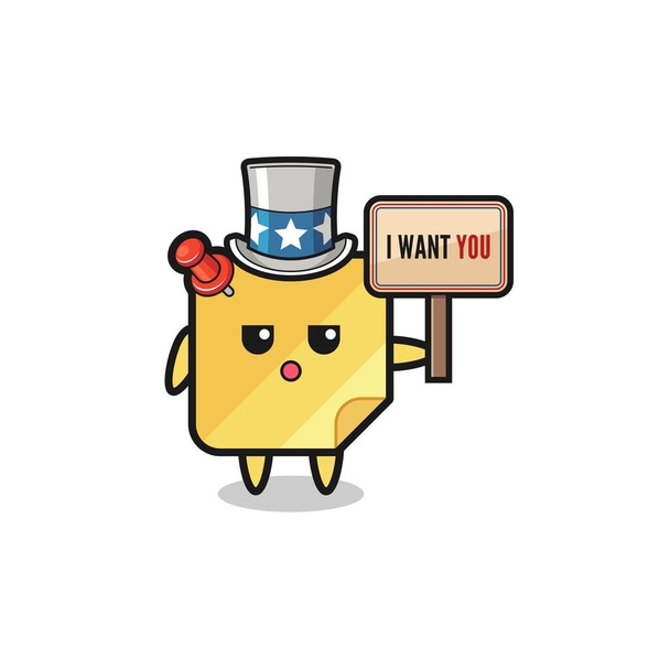 sticky notes cartoon as uncle Sam holding the banner I want you , cute design - Vektor, kép