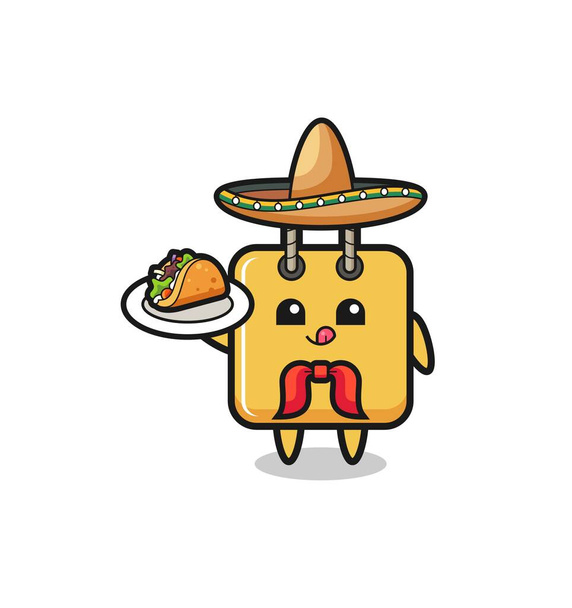 shopping bag Mexican chef mascot holding a taco , cute design - Vektor, kép