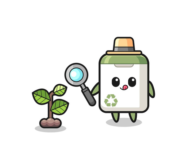 cute trash can herbalist researching a plants , cute design - Vektor, obrázek