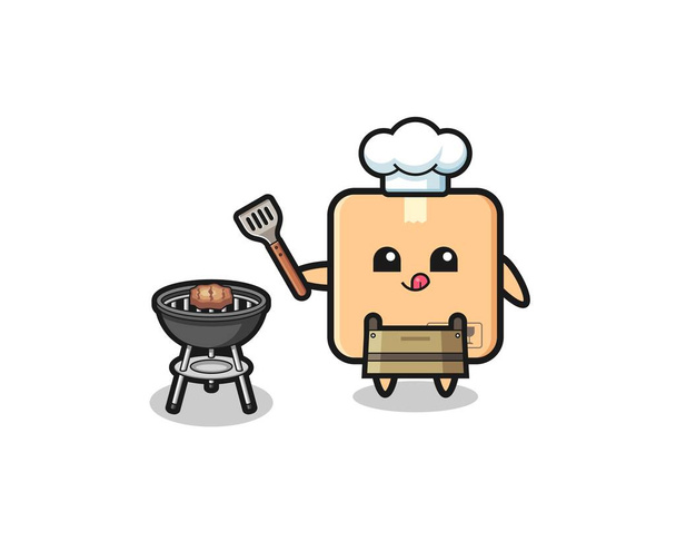 cardboard box barbeque chef with a grill , cute design - Wektor, obraz