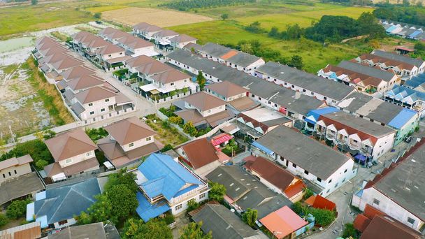 Aerial view of residential neighborhood. Urban housing development from above. Top view. Real estate in urban city town. Property real estate. - Fotó, kép