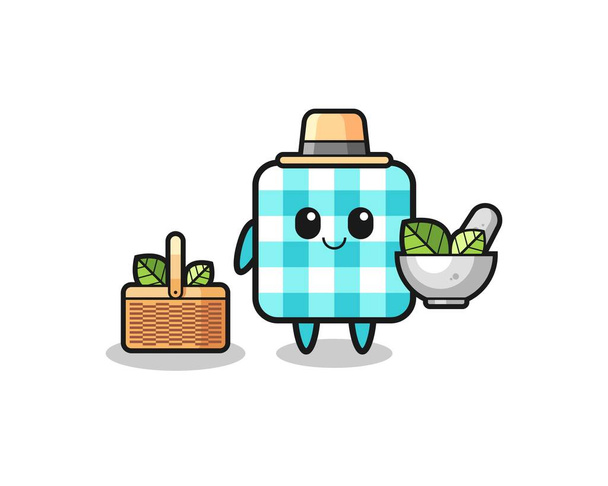 checkered tablecloth herbalist cute cartoon , cute design - Vektor, obrázek
