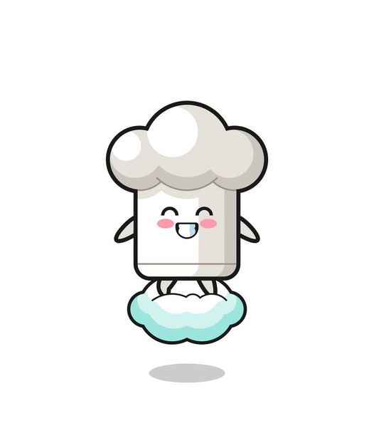 cute chef hat illustration riding a floating cloud , cute design - Vector, imagen