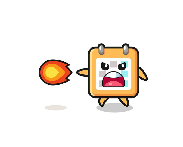 cute calendar mascot is shooting fire power , cute design - Вектор,изображение