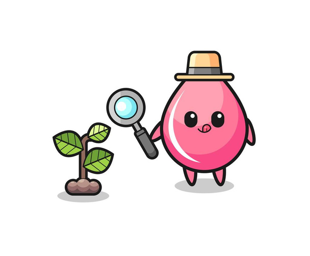 cute strawberry juice drop herbalist researching a plants , cute design - Vector, Image