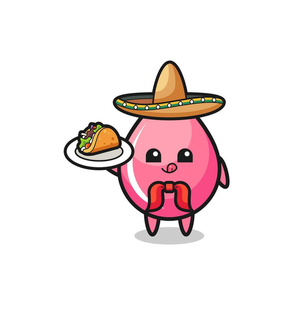 strawberry juice drop Mexican chef mascot holding a taco , cute design - Vektor, kép