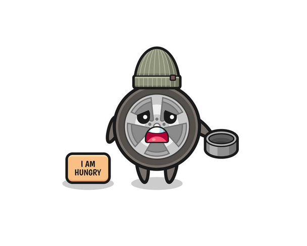 cute car wheel beggar cartoon character , cute design - Wektor, obraz