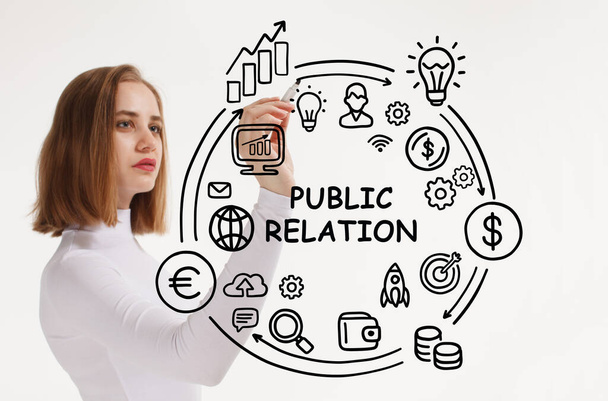 PR Public relation management. Business, Technology, Internet and network concept. - Photo, Image