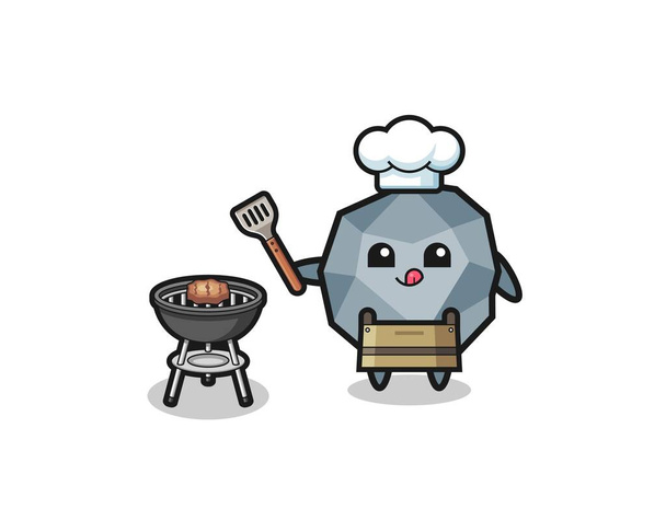 stone barbeque chef with a grill , cute design - Vector, Image