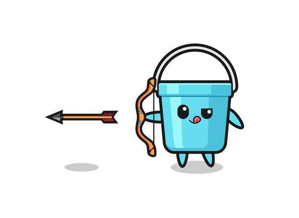 illustration of plastic bucket character doing archer - Vektor, obrázek