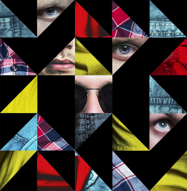 Hipster style concept. Geometrical collage of young handsome hip - Photo, Image