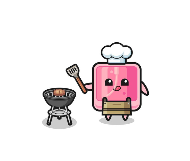 perfume barbeque chef with a grill , cute design - Vector, Image