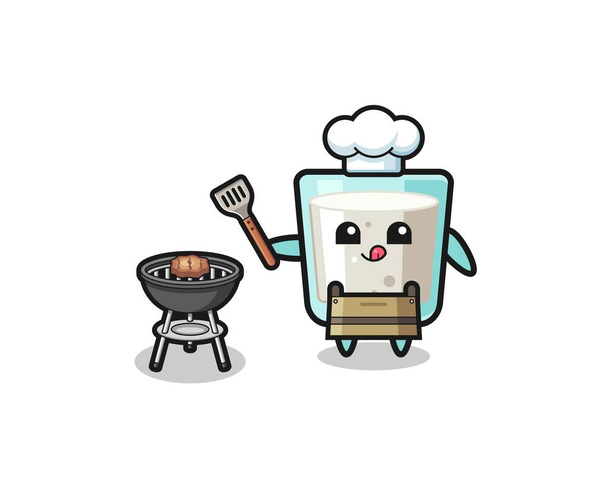 milk barbeque chef with a grill , cute design - Vektor, Bild