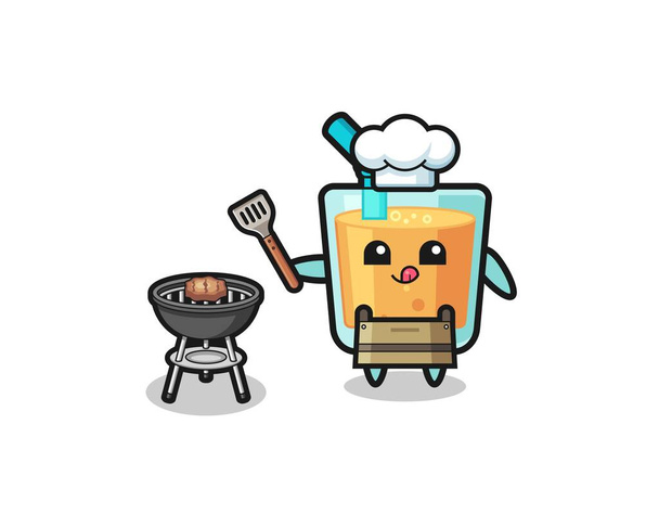 orange juice barbeque chef with a grill , cute design - Wektor, obraz