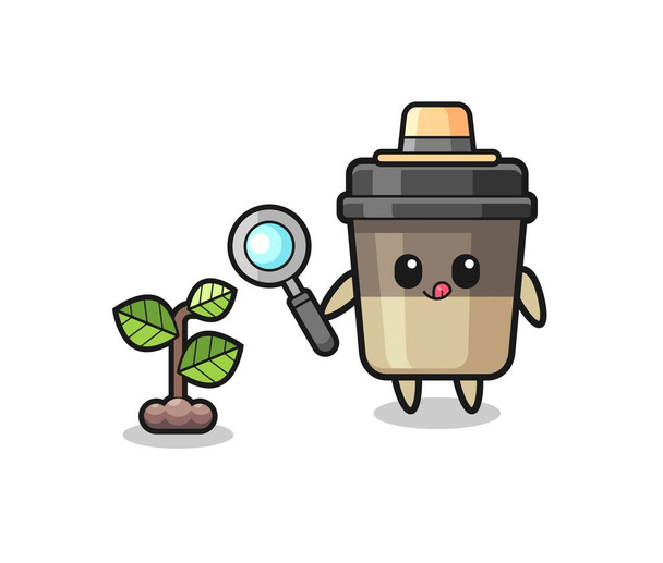 cute coffee cup herbalist researching a plants , cute design - Vektor, obrázek