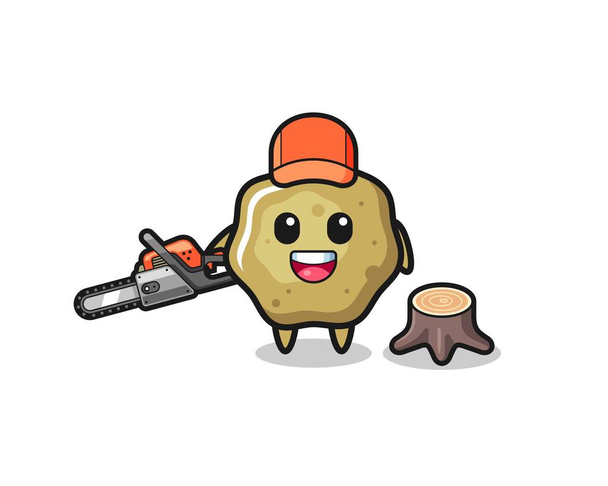 loose stools lumberjack character holding a chainsaw , cute design - Vector, Image