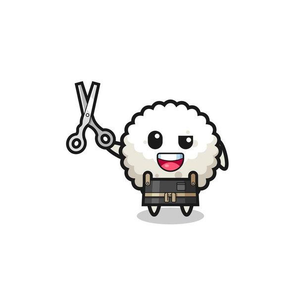rice ball character as barbershop mascot , cute design - Vector, Imagen