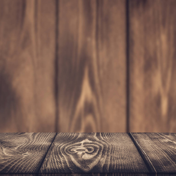 Wood background - table with wooden wall. Wooden table background. Empty display. - Foto, imagen
