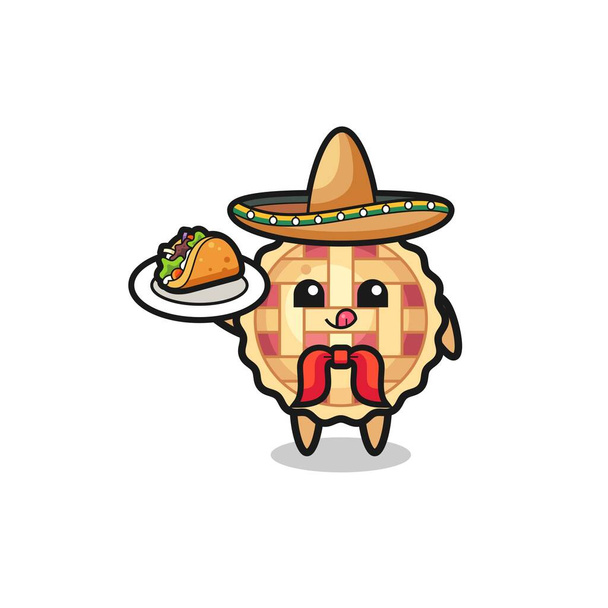 apple pie Mexican chef mascot holding a taco , cute design - Vektor, kép