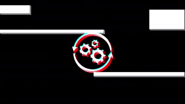 pixel gears and round arrow Glitch icon animated. isolated on black background.digital glitch effect. 4K video. cool effect. - Video