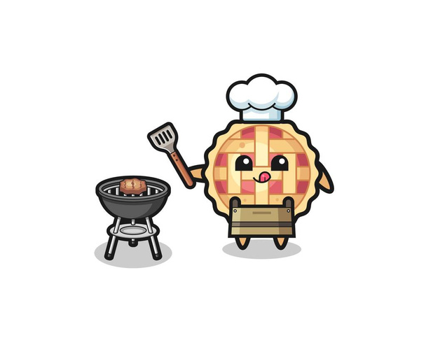 apple pie barbeque chef with a grill , cute design - Vettoriali, immagini
