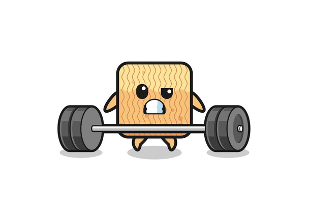 cartoon of raw instant noodle lifting a barbell , cute design - ベクター画像