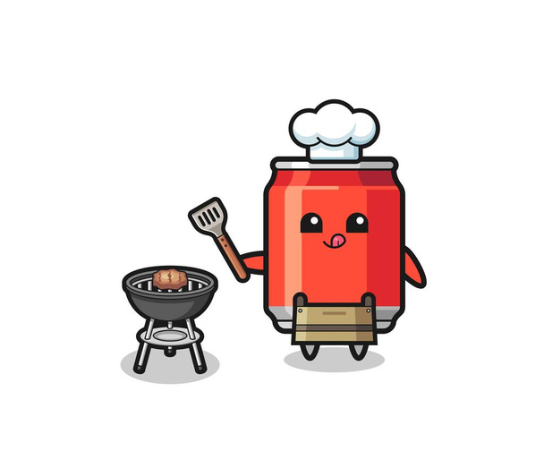 drink can barbeque chef with a grill , cute design - Vetor, Imagem