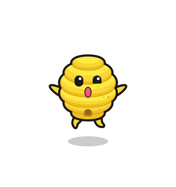 bee hive character is jumping gesture , cute design - Вектор,изображение