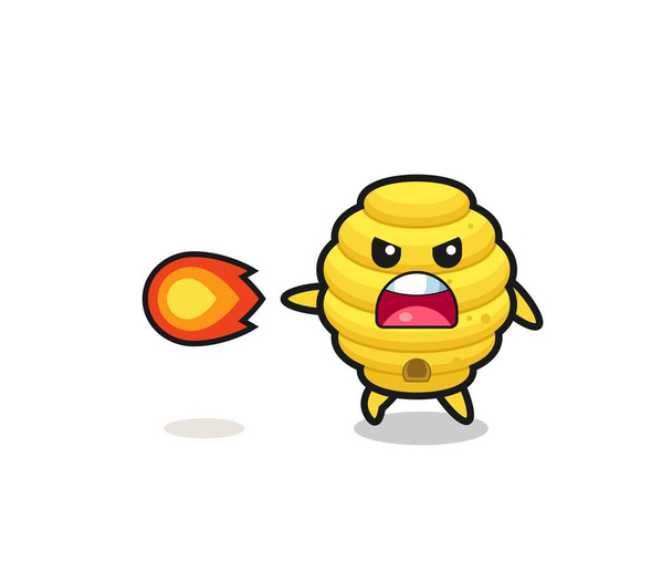 cute bee hive mascot is shooting fire power , cute design - Vector, afbeelding