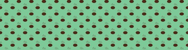 Dibujo de imágenes de granos de café sobre fondos verdes pastel. plantilla para la superposición en la superficie. patrón sin costuras. Banner para la inserción en el sitio. Representación 3D. Imagen 3D - Foto, Imagen