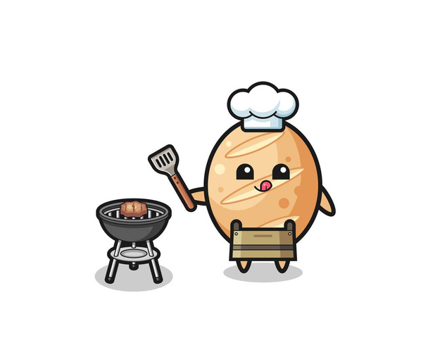 french bread barbeque chef with a grill , cute design - Vecteur, image